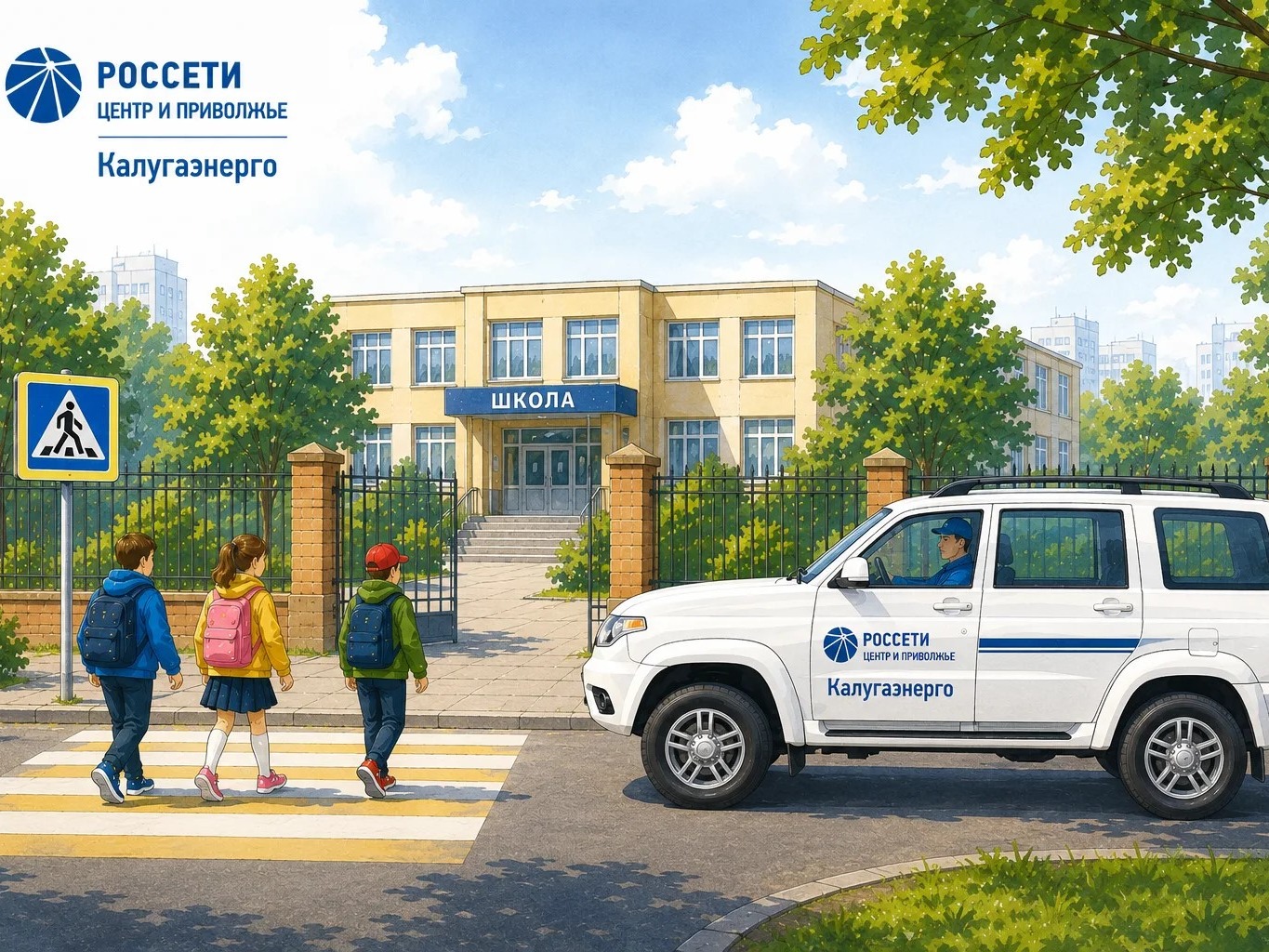 Дети идут по пешеходному переходу.